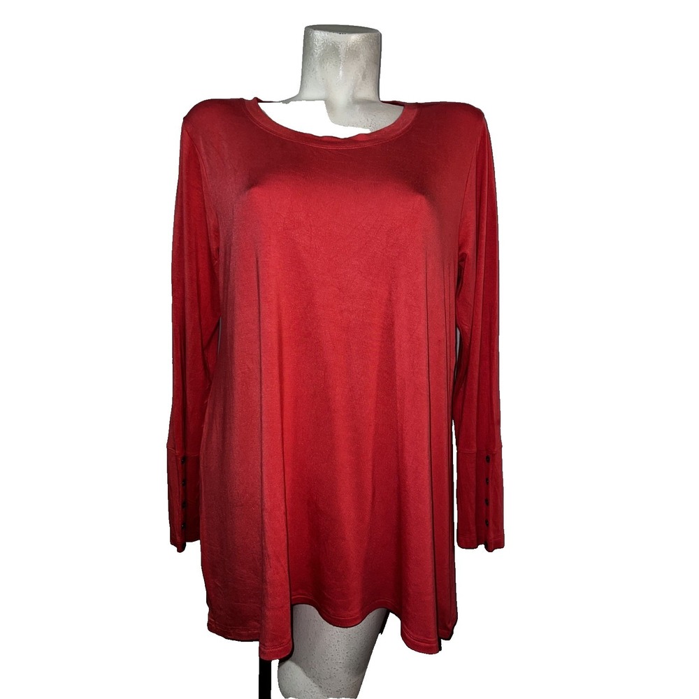 Soft Surroundings Top Red Long Sleeve Tunic Pullover Button Cuff Women's Size L